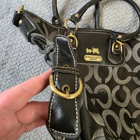 Coach Signature Op Art Satchel 12693 Black Gray Canvas Leather Handbag Purse - Picture 4 of 12